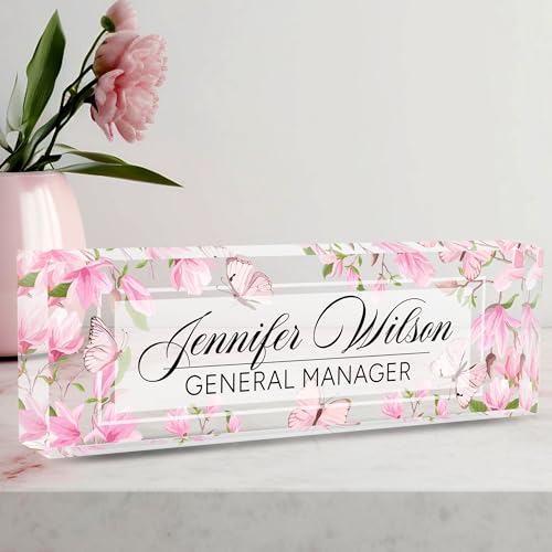 Desk Name Plate Personalized, Personalized Name Plate for Desk, Custom Office Desk Decor The Office Gifts for Women Men, Acrylic Desk Accessories Employee Appreciation Gifts for Boss, Manager, Teacher - color: Butterfly 1