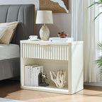 LEYAOYAO 31" Wide Fluted Nightstand with Charging Station, Oversized Extra Large 1 Drawer Night Stand with Golden Handle, White Wood Bedside Table Tall End Tables,for Bedroom, Living Room, Hallway - color: White, size: 1 Drawers