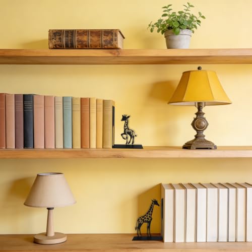 1 Pair Giraffe Bookends for Shelves,3D Foldable Giraffe Book Ends Decorative Bookends Organizer Metal Book Stands Journal Book Holder Book Stoppers for Women Girls Kids Gift Home School Library Decor