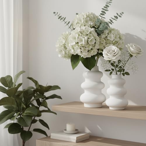 Ajuny Ceramic Vase Set of 2 – White Gourd-Shaped Vases for Centerpieces, Home Decor Living Room, Minimalist Room Decor, Modern Farmhouse Accent, Table Shelf Office Styling, Vases Home Decor Aesthetic. - style: Bottle-Vase