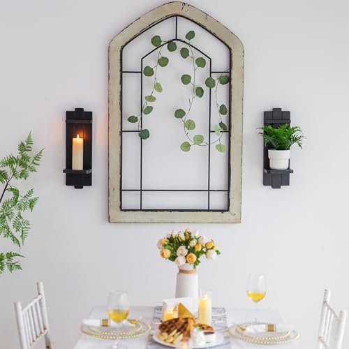 Candle Sconces Black Wall Decor Set of 2 - Wood Wall Candle Holders Set of Two for Small Plants Pillar Candles Tealight - Gothic Distressed Decor for Living Room - color: Black, size: 15.7in x 5.1in