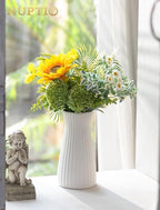 NUPTIO White Ceramic Flower Vase: 7.9" Tall Unglazed Pampas Grass Vases for Building Block Flowers - Modern Decorative Table Centerpiece for Home Living Dining Room Kitchen Decor - style: Ribbed