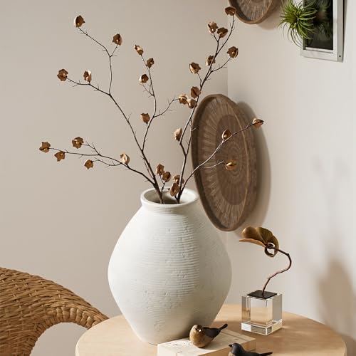 12” Ceramic Distressed Vase Handcrafted Rustic Neutral Decorative Floor Vases Home Decor Accent for Living Room, Dining Table, Entryway or Shelf Styling - size: 12 inch-Round