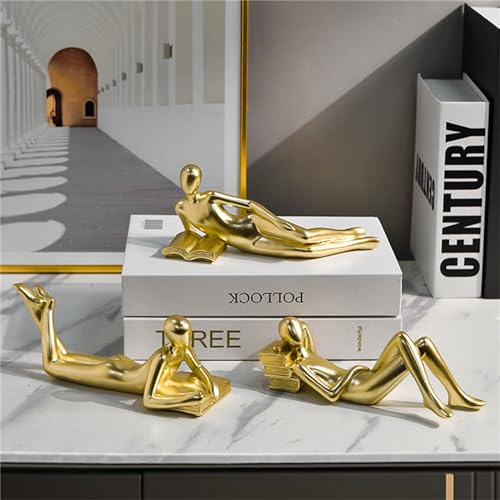 Gold Thinker Statue Reading a Book - Resin Modern Abstract Figurine Home Office Desk Decor, Unique Gift for Book Lovers (Style D) - color: Thinker-gold-d