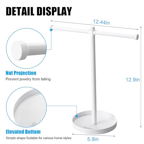 bodkar Jewelry Necklace Organizer Stand,12.9" Tall Sturdy Metal Jewelry Stand with Round Tray for Bracelet Bangles Holder Display,Long Necklace Organizer Holder (white) - color: White