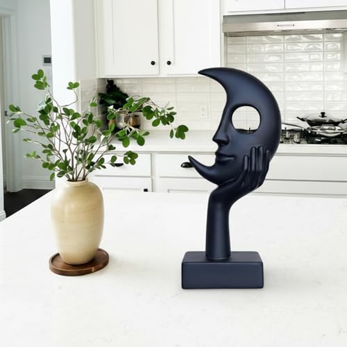 Thinker Statue, Abstract Moon face Black Sculpture, Modern Home Decor Ornament, Suitable for Office, TV Cabinet, Desk, Study, Fireplace Mantel, Resin Statue - color: Black, size: Large