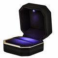 Luxury Ring Box, Square Velvet Wedding Ring Case Jewelry Gift Box with LED Light for Proposal Engagement Wedding, Black - color: Black, size: Ring Box