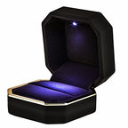 Luxury Ring Box, Square Velvet Wedding Ring Case Jewelry Gift Box with LED Light for Proposal Engagement Wedding, Black - color: Black, size: Ring Box