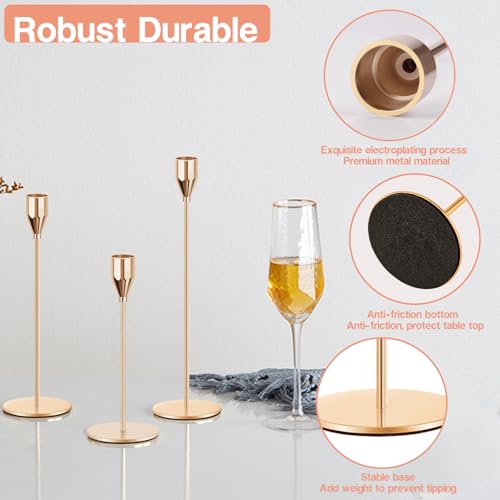 Gold Candle Holders for Taper Candles, FODIENS Set of 12 Metal Candlestick Holders, Decorative Tapered Candle Stick Holder for Wedding Dinning Anniversary Party Table Centerpiece (Gold) - color: Gold