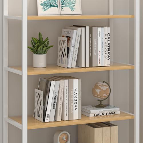White Bookends 4 Pieces, Tree Design Modern Metal Bookends for Shelves, Unique Tree Book Ends Decorative Book Organizer for Desk, Decorative Shelve Book Stopper for Home Office - color: White 4 Pieces