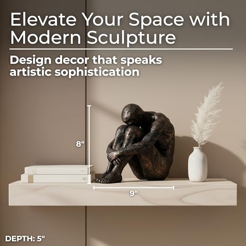 Sagebrook Home Resin Modern Glam Sitting Man Sculpture - Thoughtful Polyresin Decorative Figurine for Home, Office, Bedroom & Living Room - 8" Bronze & Copper - size: 8.0" H