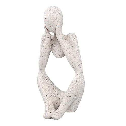 Abstract Thinker Statue | Synthetic Home Accent for Living Room/Office Desk/Bookshelf | Hollow Design Art Sculpture Collectible Present (Sandstone Focus) - style: Sandstone Focus