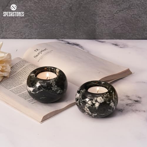 Marble Tealight Candle Holder 3-Inch Handmade Black Mini Votive Holder for Table Centerpieces, Earthy Room Decor, Decorative Candle Holder for Wedding Gifts - size: 3''