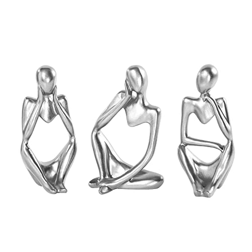 BMLCGJ Thinker Statue Gold Decor Abstract Art Sculpture, Golden Resin Collectible Figurines for Home Living Room Office Shelf Decoration,Great Gifts Ideas (Silver) - color: Silver