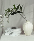 Handmade Ceramic Decorative Vase – Warm White Rustic Textured 10.4” Round Vase with Irregular Waves and Weathered Stone Finish for Home, Office, Farmhouse Decor - size: Large