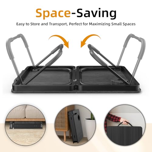 BUYIFY Foldable Laptop Bed Desk for Couch, Sofa - Large Lap Desk Tray Table with Cup Holder and Tablet Slot - Portable Notebook Stand for Eating, Writing, Studying and WFH -NEW-006 - color: Deep Black