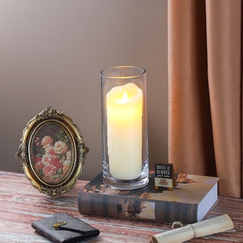 4" Wide 10" High Large Hand Blown Sturdy Clear Cylinder Glass Vase, Centerpiece Flower Vase for Rose, Tulip, Boquets, Hurricane Candle Holder (1, 4"x10") - size: 4"x10"