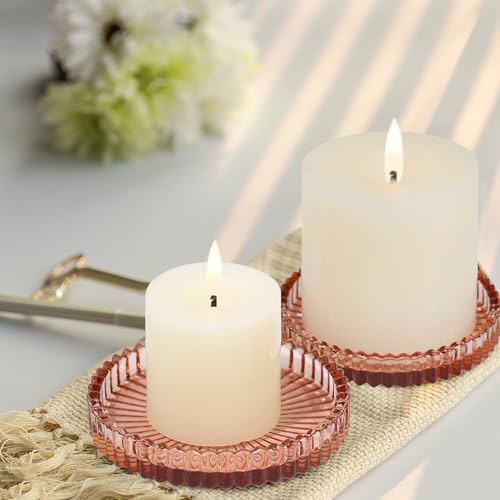 Vixdonos 3.8 Inch Glass Pillar Candle Holder Set Pack 2 Gear Round Plate Serrated Candle Stand for Table Centerpieces,Party, Wedding and Home Decor - color: Reddish Brown