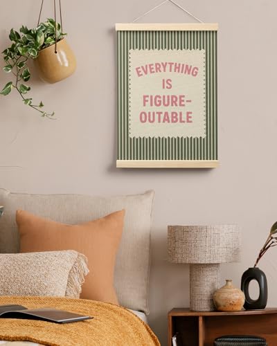 FGFK Everything Is Figureoutable Inspirational Wall Art Poster Hanger Frame, Retro Pink and Green Positive Affirmations Canvas Prints Framed Wall Decor for Home Classroom Office, 12x16 Inch - color: Retro Postcard-Pink and Green