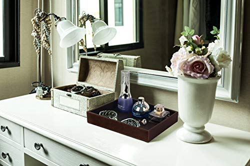 HofferRuffer Decorative Vanity Tray, Desktop Storage Organizer, Catchall Tray, Valet Tray, Nightstand or Dresser Organizer, PU Faux Leather Bathroom Tray, Brown, 10.2 x 8.4 x 1.8 inches (Pack of 2) - color: Brown, size: 10.2" x 8.4" x 1.8" (Pack of 2)