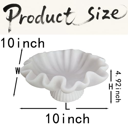 10" Large Decorative Bowl decor - milky white Scalloped Decorative Bowls for Home Decor - Organic Fluted Modern Home Decor,Ruffle Decor key bowl,bowl for keys - color: Milky White-With base, size: 10inch