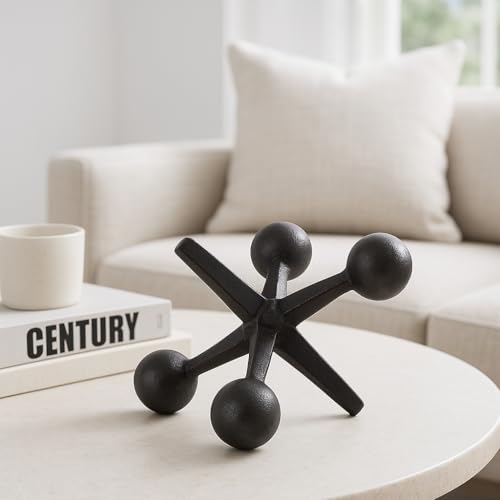 Black Metal Jacks Decorative Object – Abstract Sculpture Modern Home Decor Ornament – Shelf Styling & Coffee Table Decor for Bathroom, Office & Living Room – 7" x 5" - color: Black