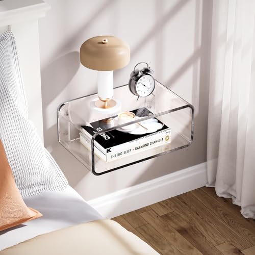 Acrylic Floating Nightstand, Bedside Table, Nightstand Shelf Wall Mounted Bedside Shelf (Clear, Small) - color: Clear