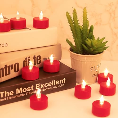 Hanzim LED Tea Lights Candles- 12PACK Red Flameless Candles Realistic and Bright Flickering Long Lasting 200Hours for Holiday Celebration,Party, Home Decoration,Battery Operated - color: Red, size: 12pack