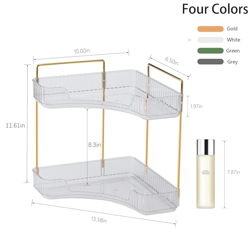 YCIA&DONE Corner Bathroom Counter Organizer, Makeup Organizer for Vanity, Skincare Cosmetic Perfume Tray, Corner Countertop Shelf Rack Storage for Bathroom Kitchen 2 Tiers (Clear White) - color: White, size: 2-Tier