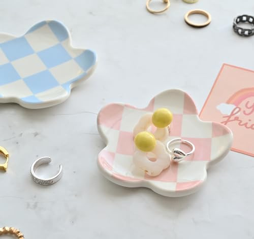 Preppy Teen Girls Gifts - Trendy Pink Room Decor, Checkered Jewelry Tray - style: Pink Checkered