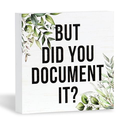Double-Sided Wooden Box Sign, But Did You Document It Office Decor 2-in-1 Sayings Wood Block Signs, 5x5 Inches Reversible Table Centerpiece Decorations for Desk - color: 2-in1
