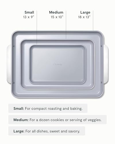 Caraway Non-Stick Ceramic Baking Sheet Trio - Naturally Slick Ceramic Coating - Non-Toxic, PTFE & PFOA Free - 18 x 13" Large, 15 x 10" Medium, & 9" x 13" Small - Cream - color: Cream, size: Baking Sheet Trio