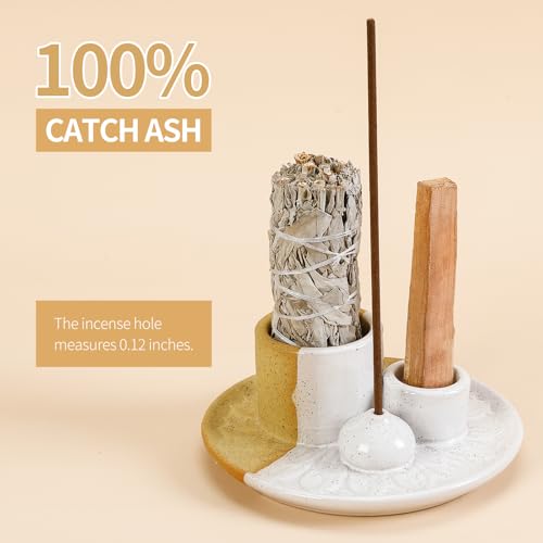 Palo Santo Sticks Holder, Multi-Purpose Handmade Ceramic Incense Burner for Palo Santo Incense Sticks, Sage Holder for Burning, Ash Catcher Tray for Meditation Yoga Room (Terracotta) - color: Terracotta