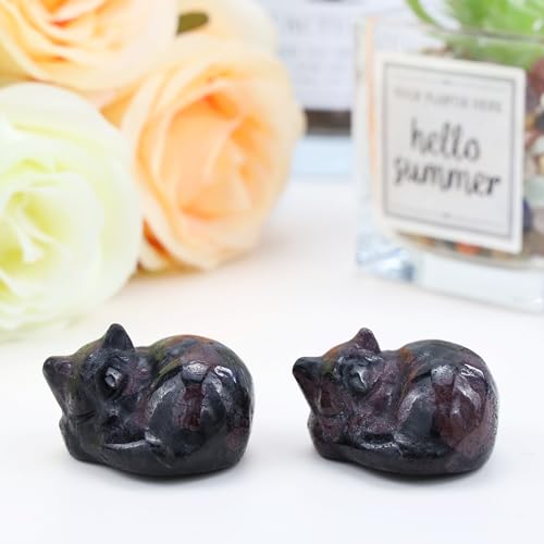 QINJIEJIE Red Cat Crystal Statue Healing Crystal Sleeping Cat Gemstones Decor Cute Kitten Figurines Gift Crystals Home Office Desk Decor for Lovers Men Women - color: L-garnet, size: 1.5 inches