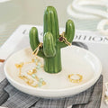 Cactus Ring Holder Dish, Ceramic Jewelry Tray Trinket Dish for Necklace Keychain Organizer, Cute Funny Birthday Wedding Mothers Day Gift for Women Friends Girls - style: Cactus