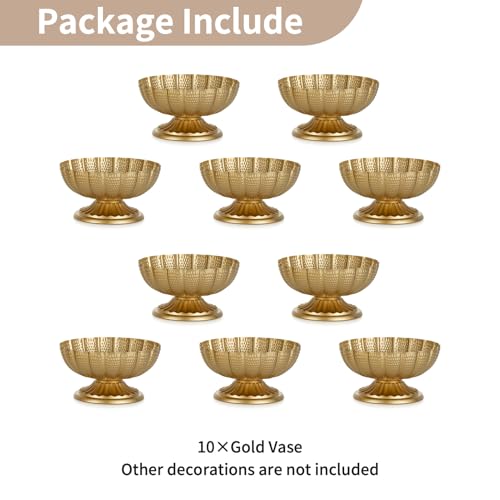 NUPTIO Small Gold Vases for Centerpieces: Brass Compote Vases for Flowers - Metal Pedestal Bowl Decor for Wedding Table Home Set of 10