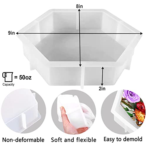 Large Silicone Molds for Resin,9 Inch Upgraded Large Resin Molds,Deep Epoxy Molds Hexagon for Flowers Preservation, Resin Art Casting, DIY Wedding, Valentine, Gift and Home Decors. - size: Upgraded Hexagon