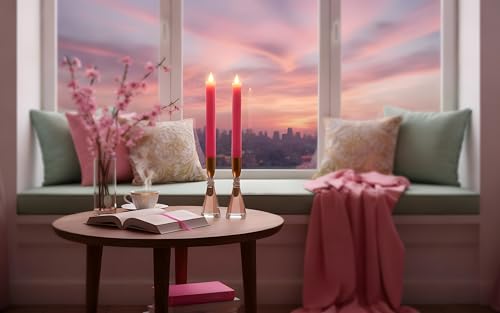 Flameless Taper Candles Flickering with Remote and Timer, 3D Moving Flame Taper Candle Battery Operated to 400 Hours, 9 Inch Window Candles, (Pink-Vertical Stripes) - color: Pink-Vertical Stripes