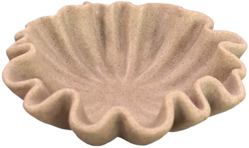 12" Large Decorative Bowl decor - Beige Scalloped Decorative Bowls for Home Decor - Organic Fluted Modern Home Decor,Ruffle Decor key bowl,bowl for keys,Artificial Stone Beige - color: Beige, size: 12inch