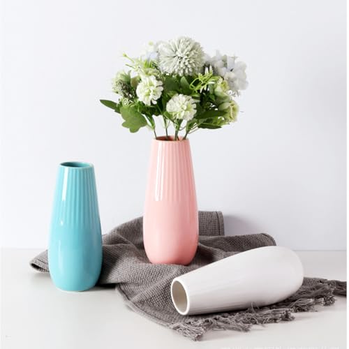 White Ceramic Vase, 7.5 Inch Flower Vase with Vertical Stripes for Pampas Calla Lily Tulip, Minimalism Modern Style for Housewarming, Weddings, Birthday, Christmas, Thanksgiving, New Year - color: White