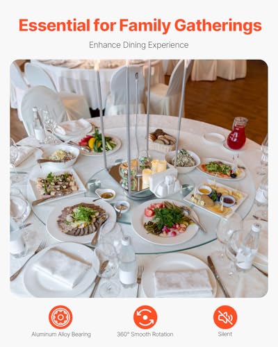 VEVOR 30 in Glass Lazy Susan Turntable, Tempered Glass Dining Table Centerpiece with 6 Rotating Wheels, 360° Smooth and Silent Spin Tabletop Rotating Tray, for Family Gatherings, Banquets & Weddings - size: 30 "