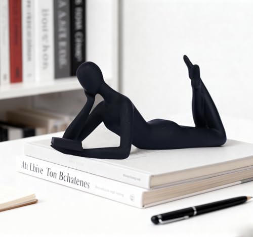"Reading Thinker Sculpture is a Modern Abstract Black Resin Statue for Book Lovers. Great for Home, Office and Table Decor. A Stylish Ornament and Perfect Housewarming Gift. (Black A) - color: Black a