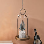 16" High Versatile Rustic Brown Metal Candle Holder with Handmade Sturdy Glass Dome And Shabb Brown Wooden Base for Pillar Candle & Plants, Industrial, Farmhouse, Shabby Chic, Display Cloche Bell Jars - color: Brown, size: 7"x16"