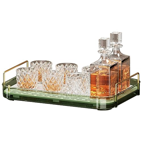 Seoneiro Whiskey Tray, Glass Cup Rack, Mug Holder, Coffee Cup Organizer, Bathroom Countertop with Drain Board Wine Glass Decorative Organizer, Food Tray, Kitchen Spice Rack - color: Dark Green-1