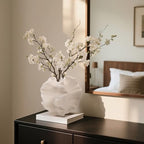 Cedilis Off White Ceramic Flower Vase, 6 Inch Decorative Aesthetic Pampas Grass Textured Vase for Table, Shelf, Mantel, Entryway, Modern Home Decor, Coral-Like