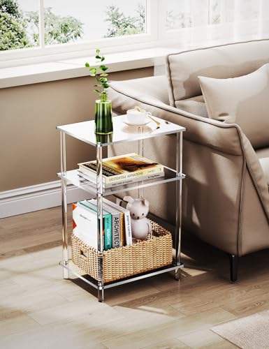 Acrylic Side Table Clear 3-Tier End Table for Living Room, Office, Hallway, Bedroom Small Bedside Table - size: Small