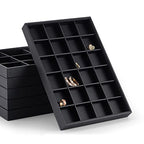 Oirlv Stackable Jewelry Organizer Tray Premium Leather 24 Grid Jewelry Drawer Organizer Dresser Tabletop Trinket Earring Ring Storage - style: P01703