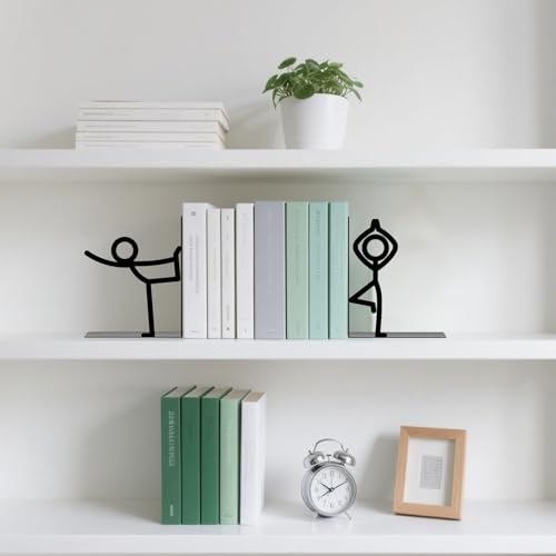Metal Bookends Yoga-Style Bookends Decorative Cute Book Ends for Shelves Reading Decor Bookshelf Decor Book Stoppers for Bookshelf Home Office Desk Book Lovers Gift - style: Yoga People Decorative Bookends