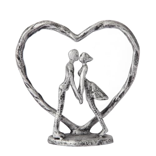 Anniversary Wedding Gift for Her Wife Husband Couple， Antique Silver Metal Couple Figurine Heart Sculpture Love Statue，Romantic 1st to 60th Anniversary,Includes Gift Box and Gift Card，Valentines Gifts - color: Antique Silver