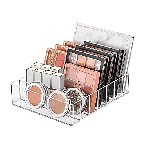 WECHENG Clear Acrylic Makeup Organizer for Eyeshadow Palette and Lipstick Organizer, 7 Slots Divided Makeup Palette Organizer for Vanity Countertop Drawer Cosmetics Storage(Closed-Sided Design)